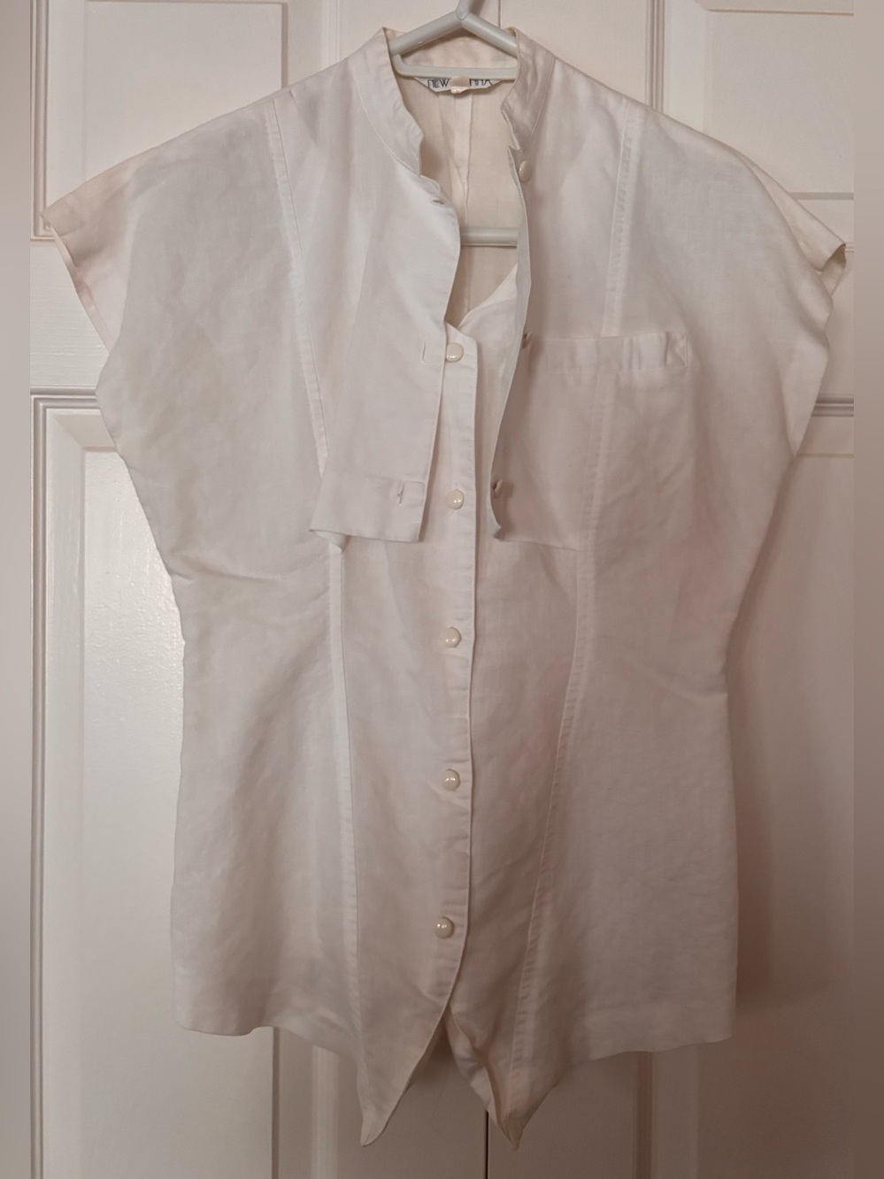 Vintage White Short-Sleeve Button-Front Blouse